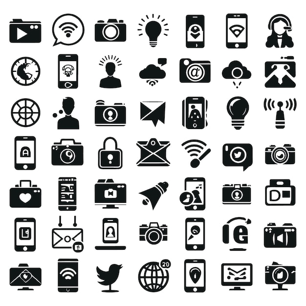 Set of social Media Vector Icons Silhouette Editable File or EPS