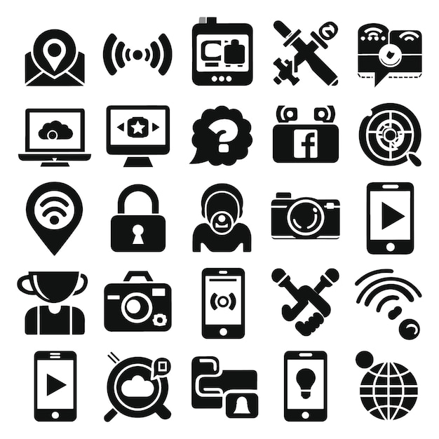 Vector set of social media vector icons silhouette editable file or eps