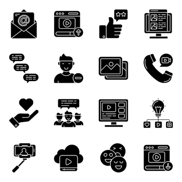 Set of Social Network glyph Icons