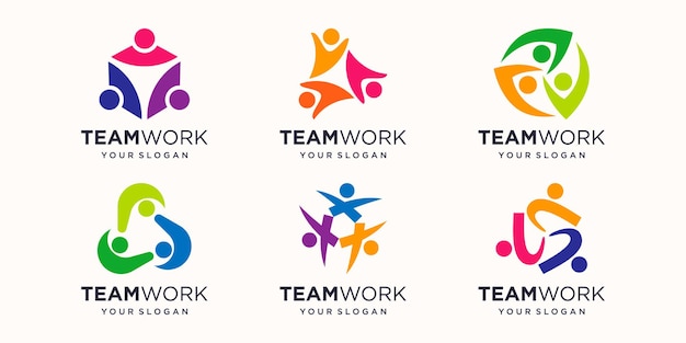 Vector set of social people unity together teamwork logo icon vector