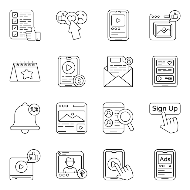 Set of Social Platform Linear Icons
