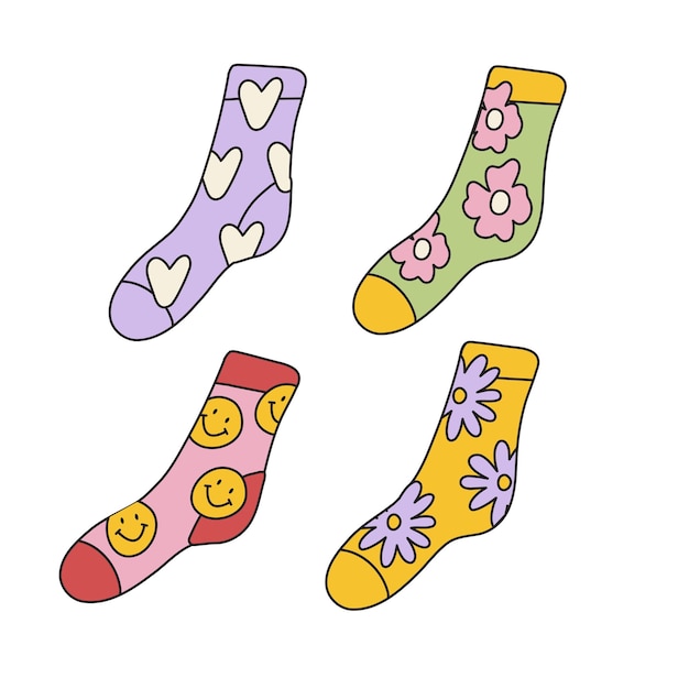 Set of socks in retro hippie style classic woodstock sixties subculture clothes