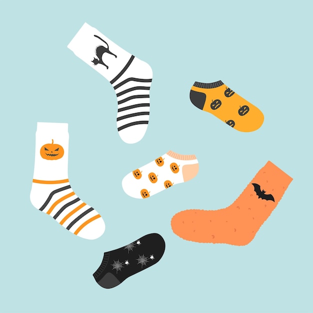 Set of Socks with Halloween pattern colored illustration vector Clothes accesories Warm clothes