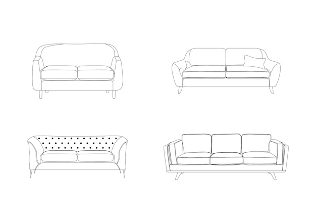 Set of sofas in outline style. Modern interior design. Furniture for a living room or office. Vector