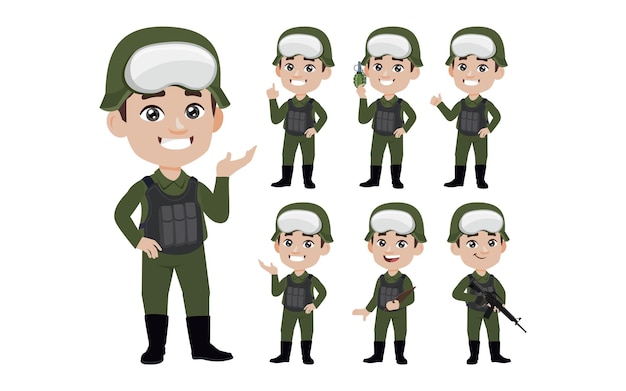 Vector set of soldier with different poses