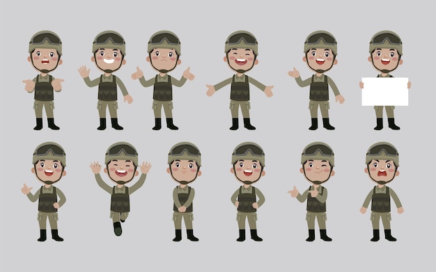 Set of soldier with different poses