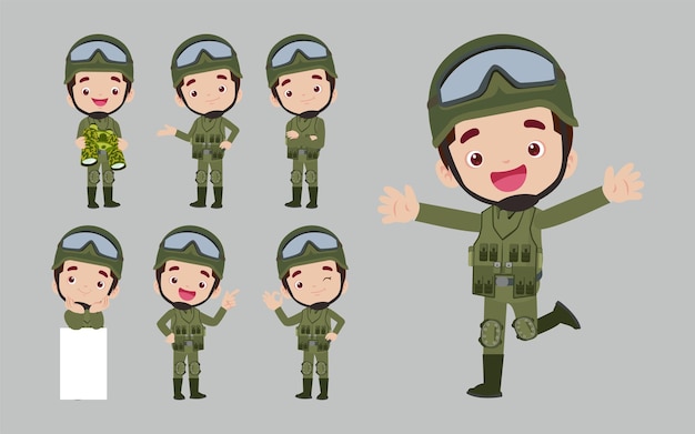 Set of soldier with different poses