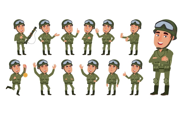 Set of soldier with different poses