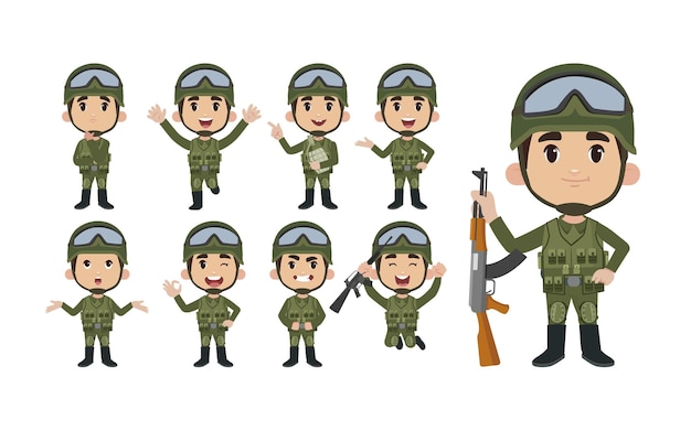 Set of soldier with different poses