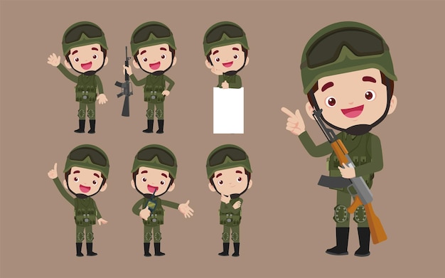 Set of soldier with different poses