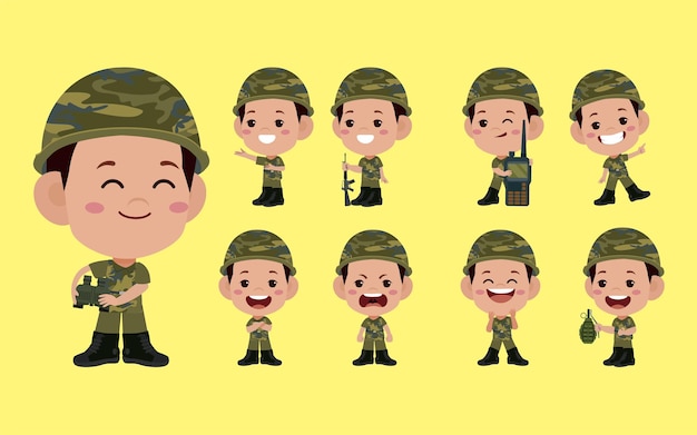 Set of soldier with different poses