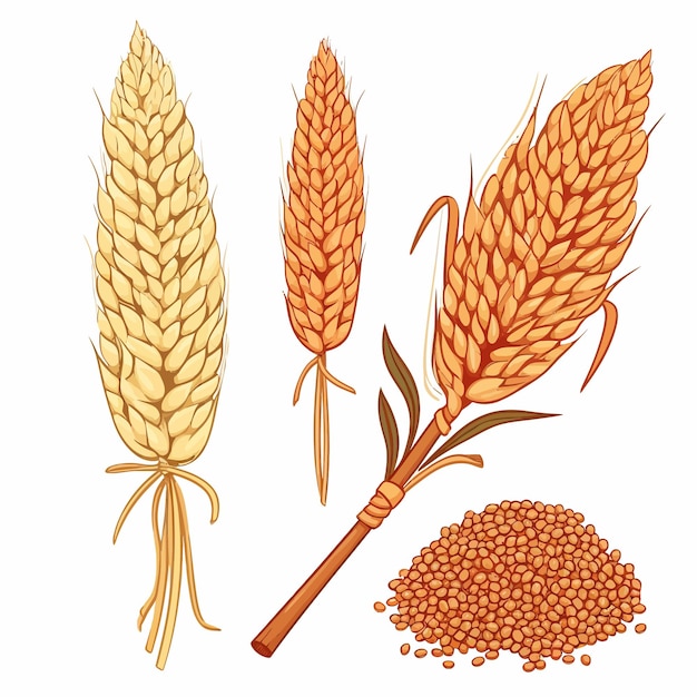 Set of sorghum grains and spikeletsSorghum plant