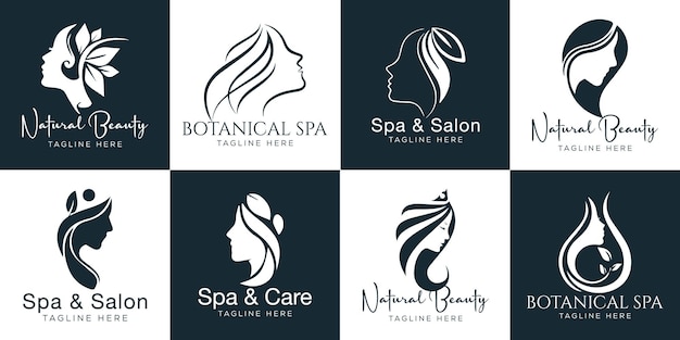 Set di logo disegnato a mano con elemento spa con corpo e foglie. logo per vettore premium spa e salone di bellezza