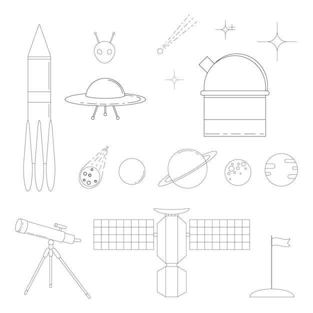 Set of space and astronomy linear icons