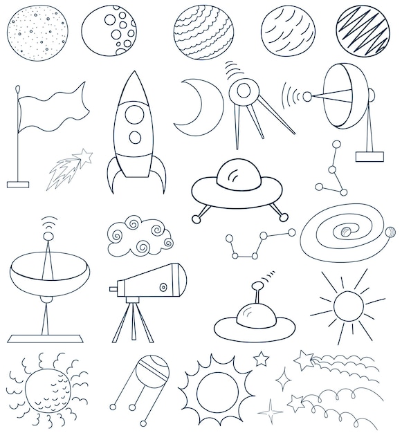 Set di vettore di disegno di doodle spaziale