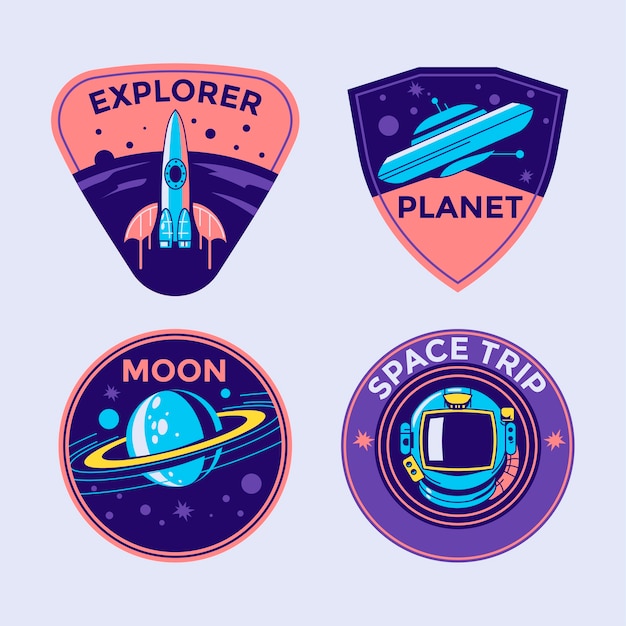 Set di badge di patch di missione spaziale ed emblemi del logo