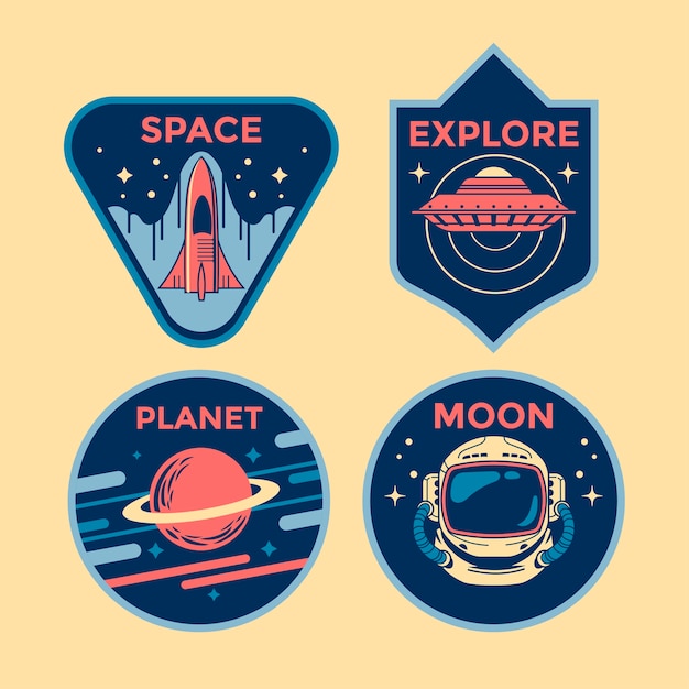 Set di badge di patch di missione spaziale ed emblemi del logo