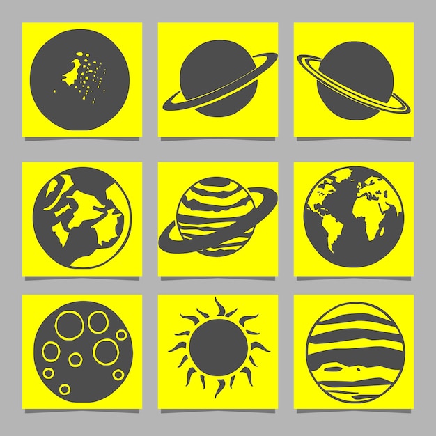 Set of space objects planets stars hand drawn vector