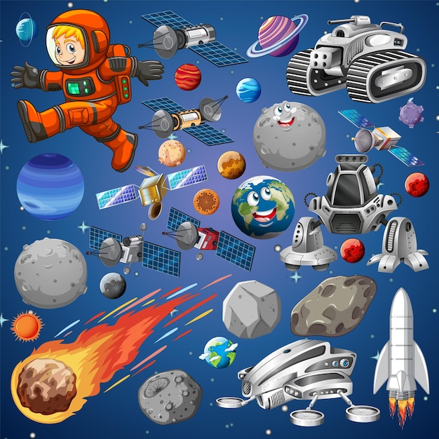 Premium Vector  Set of space objects in space