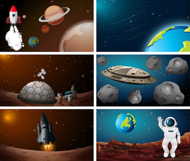 Vector set of space scene background