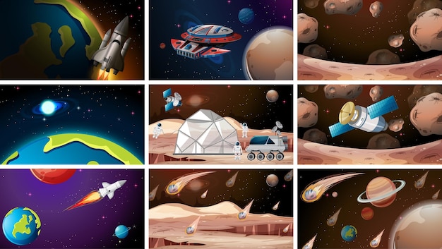 Vector set of space scenes