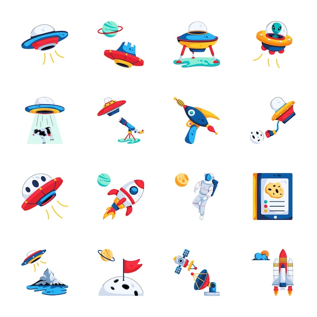 Set of Space UFO Flat Icons