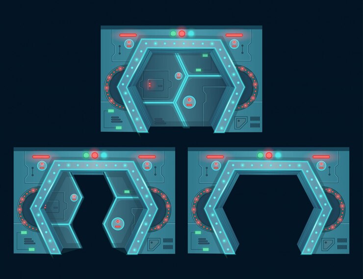 Vector set of spaceship doors.cartoon vector illustration.