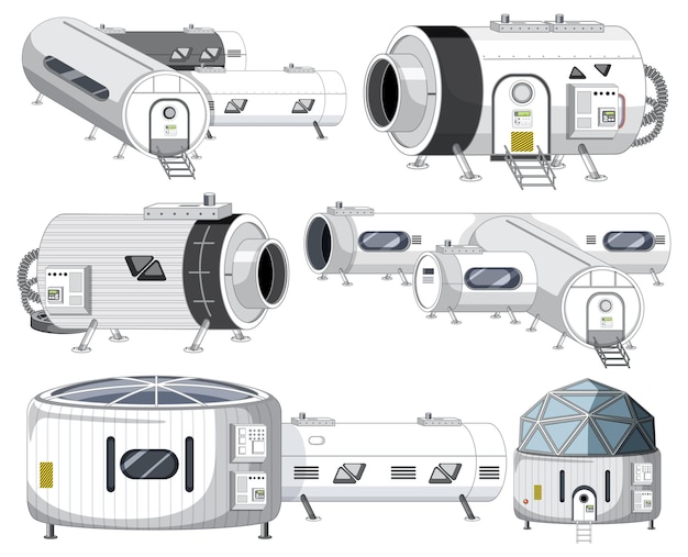 Set di oggetti e robot astronave