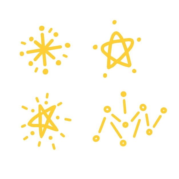 Set of sparkle star and starburst handdrawn Doodle style