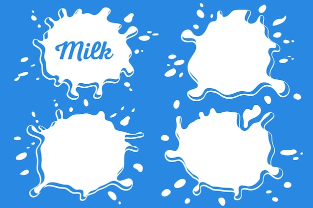 Vector set spatten melk splash platte stijl wit koemelk voor gebruik in uw ontwerpen