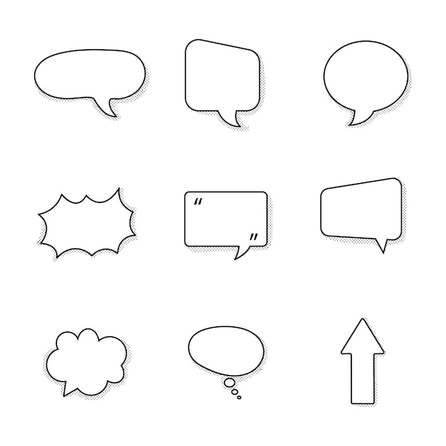 Insieme del disegno dell'illustrazione di vettore del fumetto del profilo della casella di messaggio della casella di chat del testo della bolla di conversazione