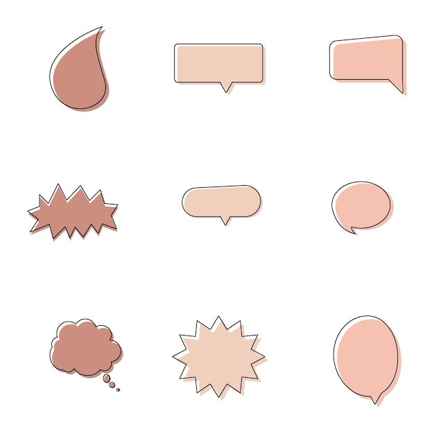 Set of speak bubble text chatting box message box outline cartoon vector illustration design