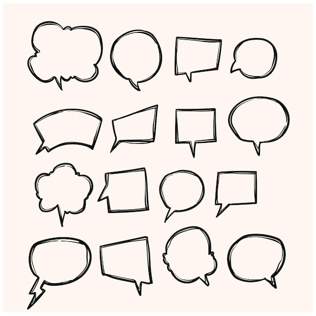 Set of Speech Bubble Hand drawn doodle Sketch line vector scribble