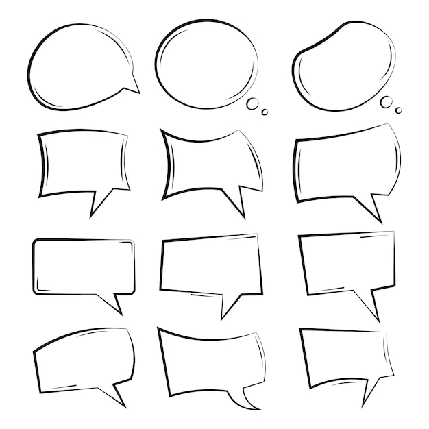 Set of speech bubbles or chat bubbles doodles hand drawn