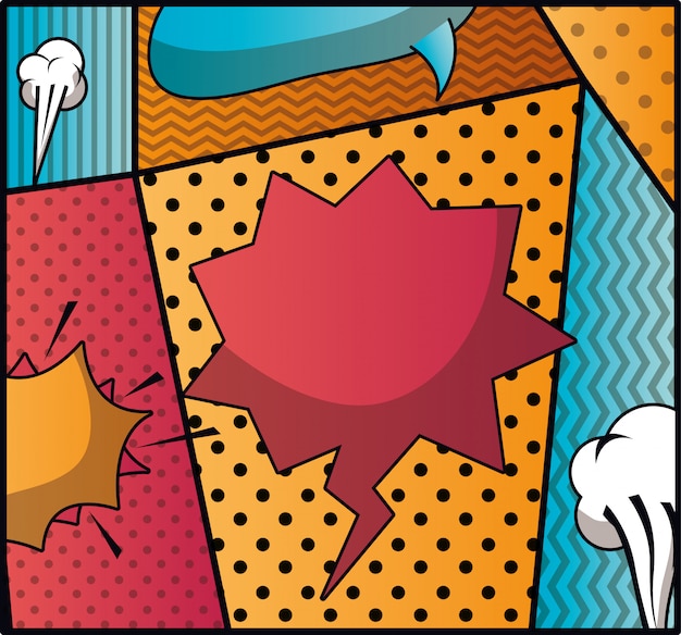 set of speech bubbles and expressions pop art background