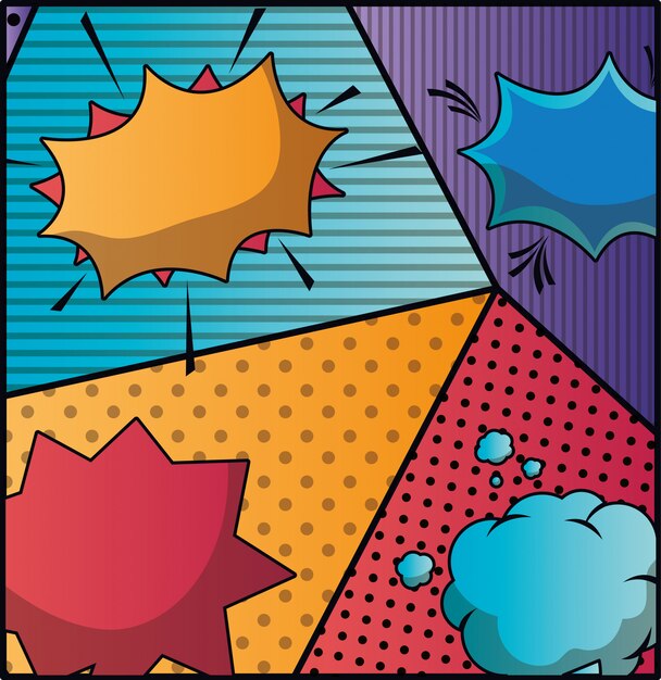 Set of speech bubbles and expressions pop art background