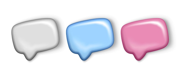 Vettore set di bolle vocali in grigio blu e bianco in stile 3d finestra di dialogo messaggio chat per conversazione sotto forma di comunicazione cloud e bolla di testo illustrazione vettoriale