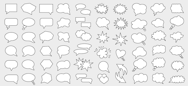 연설 거품의 집합 팝 아트 스타일 벡터 일러스트 레이 션의 빈 템플릿 집합