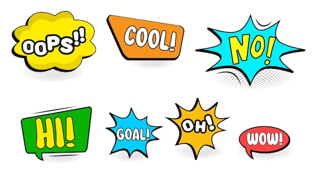 Set of speech bubbles set comics book balloon bubble speech phrase halftone shadows label tag