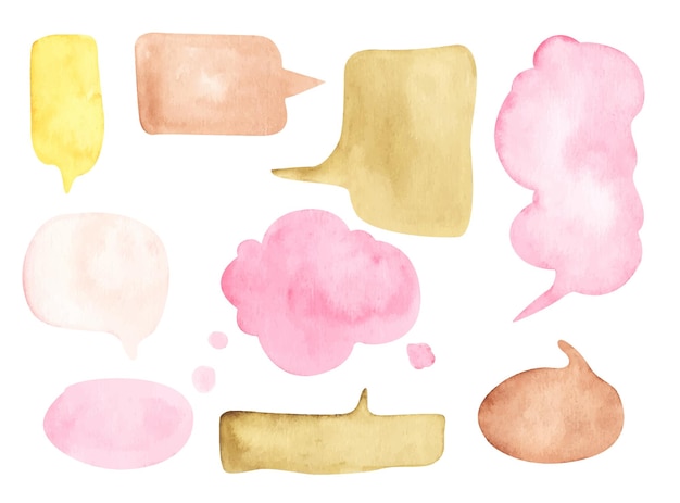 Vector set of speech bubbles on white background. watercolor illustration.