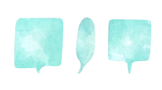 Set of speech bubbles on white background. watercolor illustration.