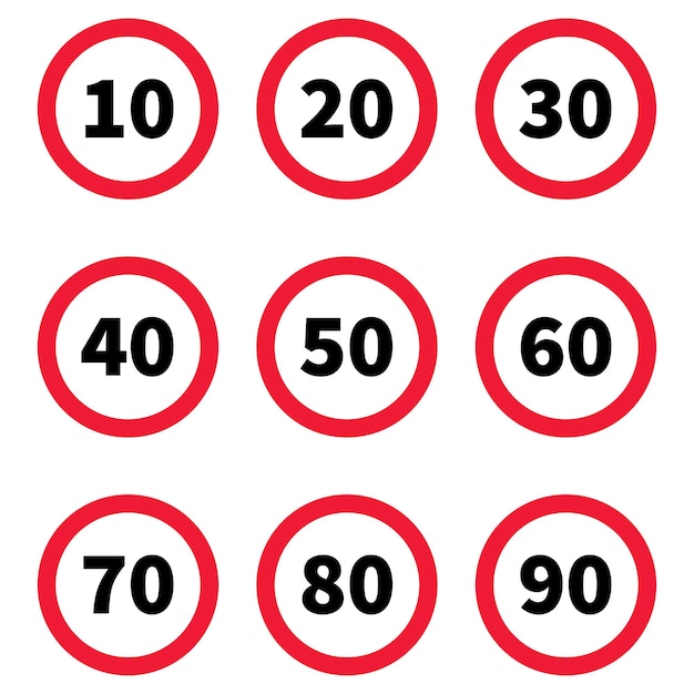 Vector set of speed limit signs vector illustration