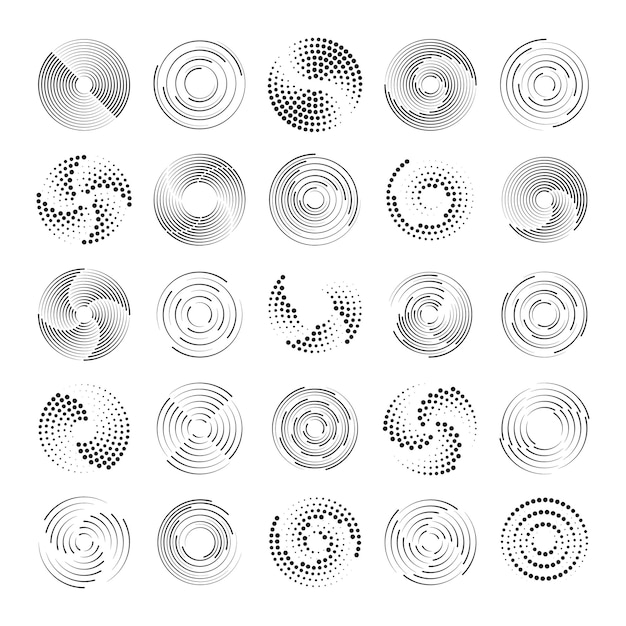 Vector set of speed lines in circle form. radial speed lines in circle form for comic books.