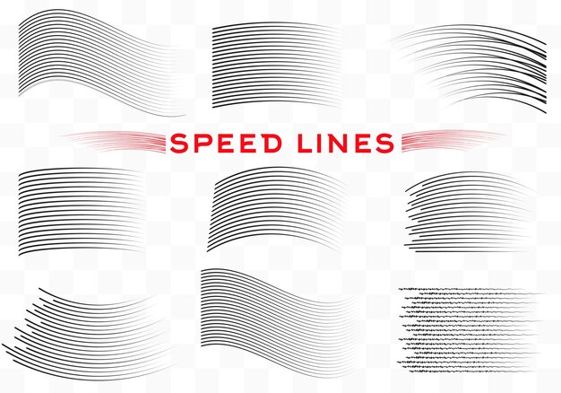 Set di linee di velocità segni di effetto movimento elemento di design linee nere su sfondo bianco vettore