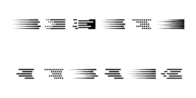 Set of speed lines vector icons Fast motion effect Black horizontal action lines