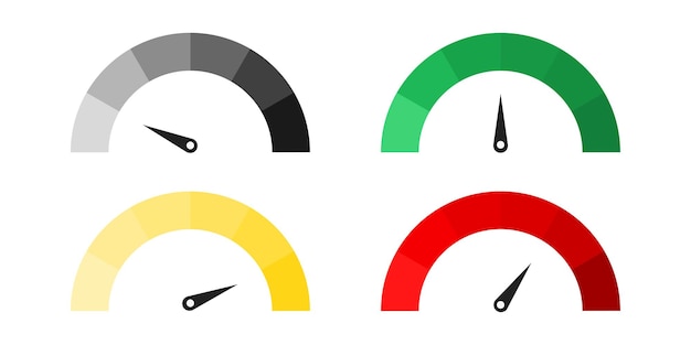 Set di indicatori di tachimetri segni del tachimetro o del misuratore di valutazione icona vettore tachimetri a colori dell'illustrazione del contagiri 10 eps