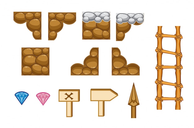 set spelpictogram, object en achtergrond geïsoleerd op wit