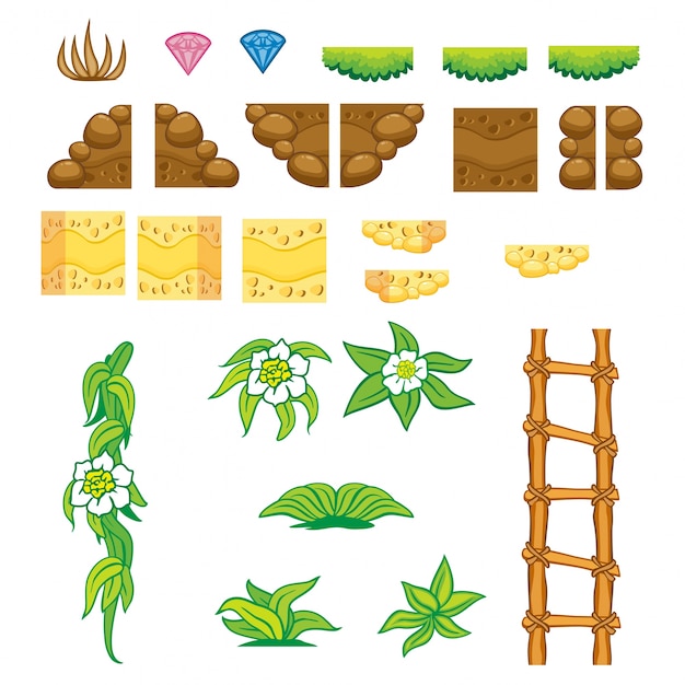 set spelpictogram, object en achtergrond geïsoleerd op wit