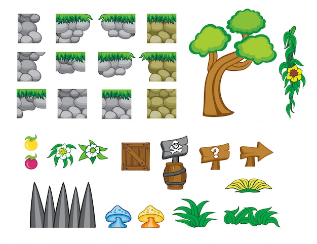 Vector set spelpictogram, object en achtergrond geïsoleerd op wit