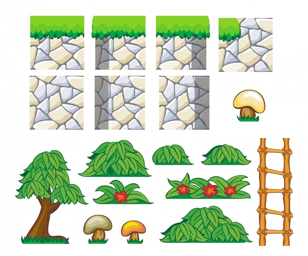 Vector set spelpictogram, object en achtergrond geïsoleerd op wit